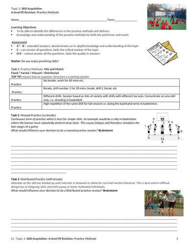 A-LEVEL PE: Skill Acquisition: Practice Methods Revision