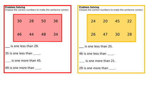 One More and One Less, Spring Block 2, Year 1