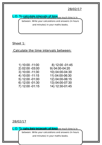 Calculating Time Intervals, Year 4 and 5 | Teaching Resources