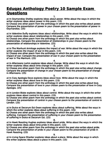 EDUQAS GCSE POETRY SAMPLE EXAM QUESTIONS