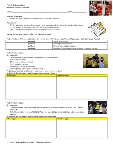 A-LEVEL PE: Skill Acquisition: Guidance Revision