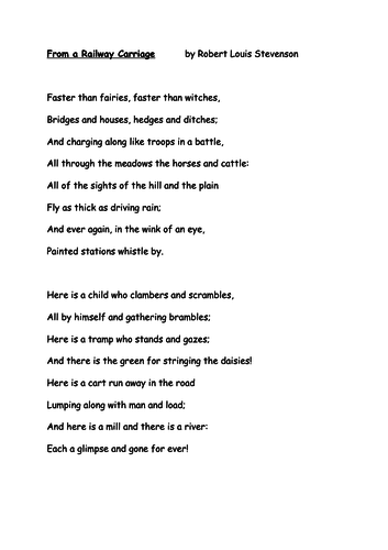 From a Railway Carriage poem RL Stevenson Differentiated comprehension ...