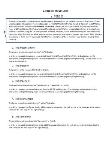 New Spanish GCSE grammar - Complex structures guide