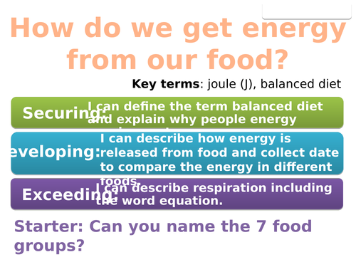 7Ia Energy from food (Exploring Science) - 2 lessons