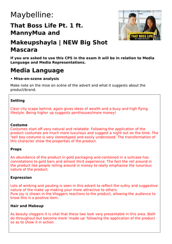 AQA AS Media CSP - Maybelline Booklet