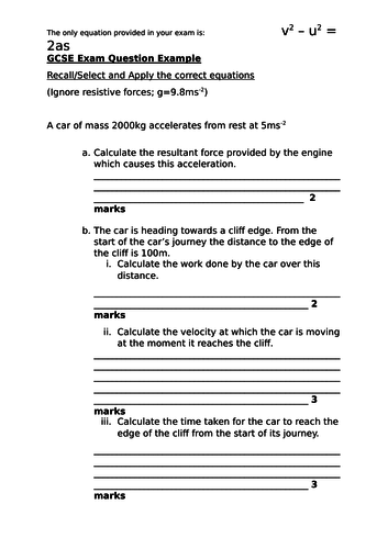 GCSE 9-1 Acceleration Formula Practice