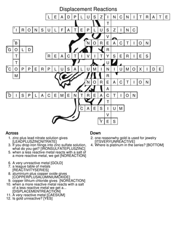 Displacement reaction crossword Teaching Resources