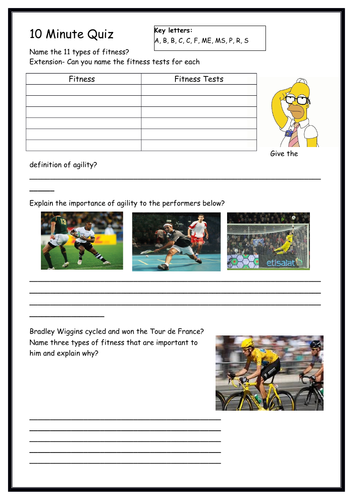 GCSE PE - Starter task - Quiz - Components of Fitness