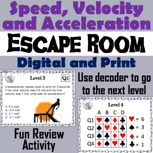 Speed, Velocity and Acceleration Escape Room
