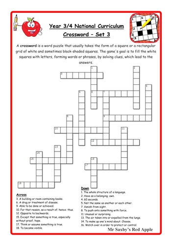 KS2 Crossword Sample Pack Includes 2 Examples And Year 3 4 Spelling List Mat Teaching Resources