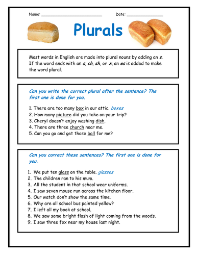 Singular and Plural - Written Activity & Matching Game