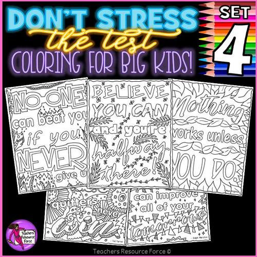 Growth Mindset Colouring Pages / Posters / Sheets: Don't Stress The 91����t 4!