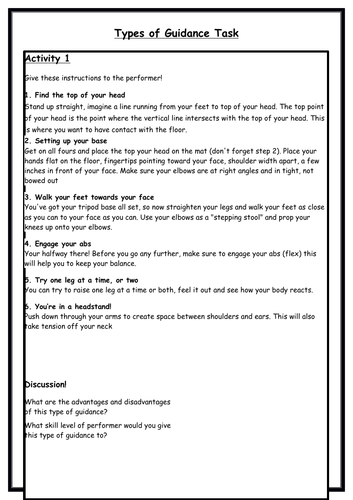 GCSE PE - Guidance Practical Lesson - Instructions- Task Cards ...
