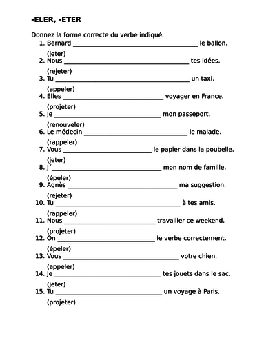 Appeler et Jeter French verbs Worksheet | Teaching Resources