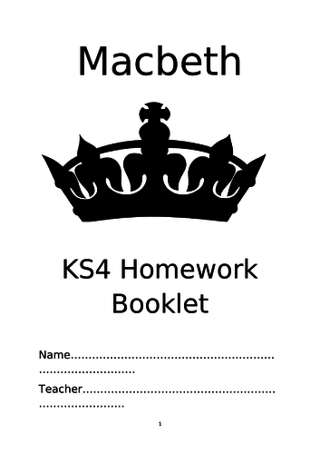 Macbeth homework booklet image