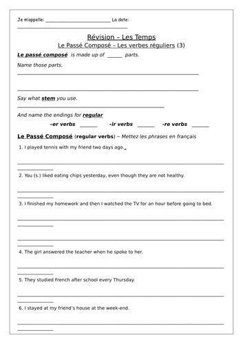 gcse french tenses revision worksheets teaching