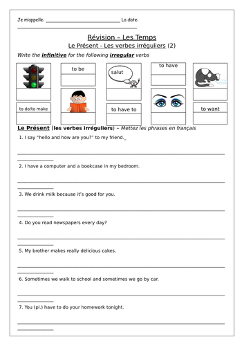 gcse french tenses revision worksheets teaching resources