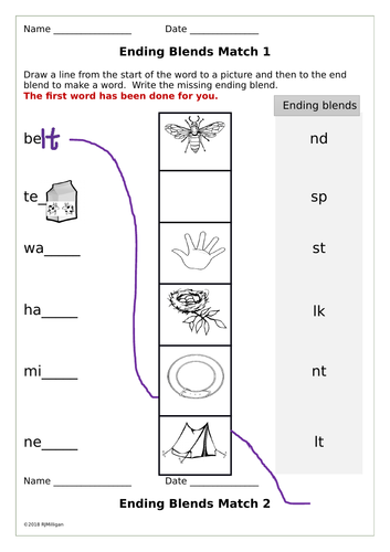 Consonant Blend Endings/Consonant End Clusters, Worksheets, Cut/Paste ...