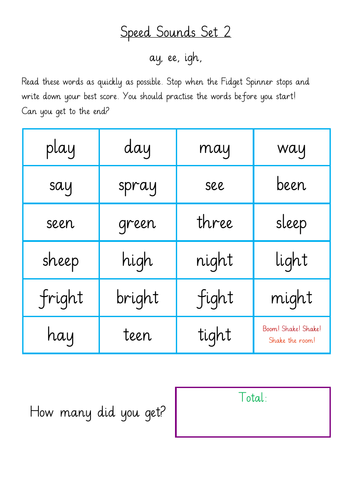 Sonic Speed Worksheet for 2nd - 6th Grade