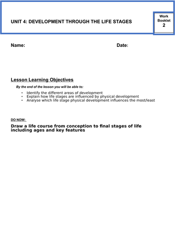 Unit 4 Development through the life stages- Physical Development