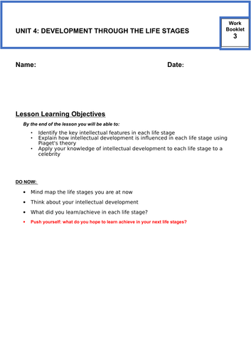 Unit 4 Development through the life stages- Intellectual Development