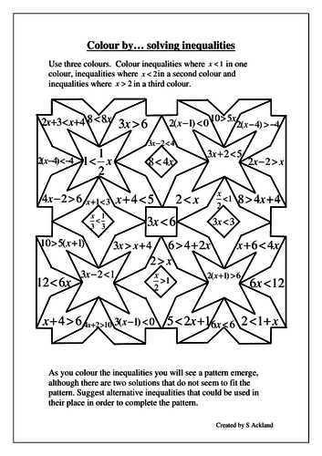 Colour by solving inequalities with extension | Teaching Resources