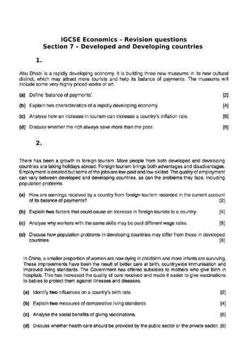 igcse economics revision questions teaching resources