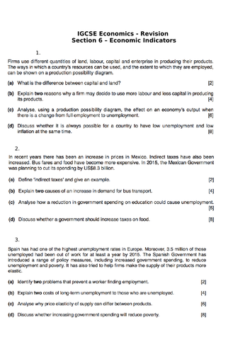 IGCSE Economics Revision questions | Teaching Resources