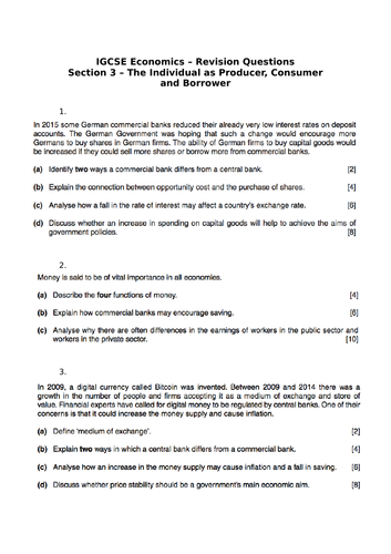 IGCSE Economics Revision questions