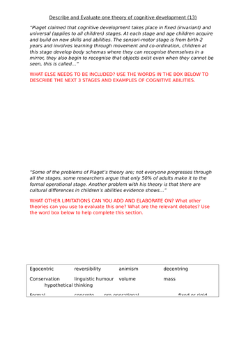 Cognitive Development exam practice | Teaching Resources