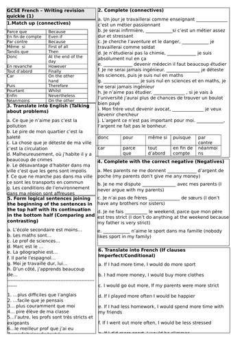 KS4 French - GCSE HIGHER writing revision quickie