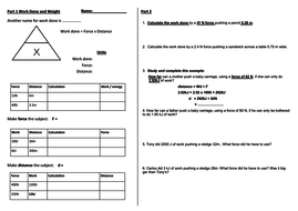 Work Done Calculations Worksheet
