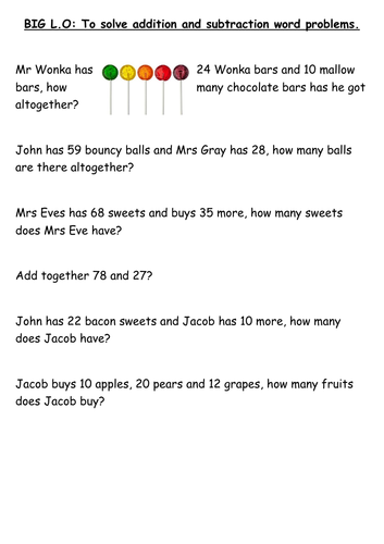 Addition and Subtraction word problems | Teaching Resources
