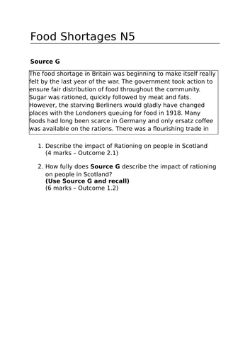 Scotland and the Great War: Food Shortages and Rationing (Lesson 7)