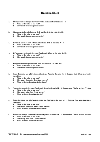 Ratio worksheet 1 | Teaching Resources