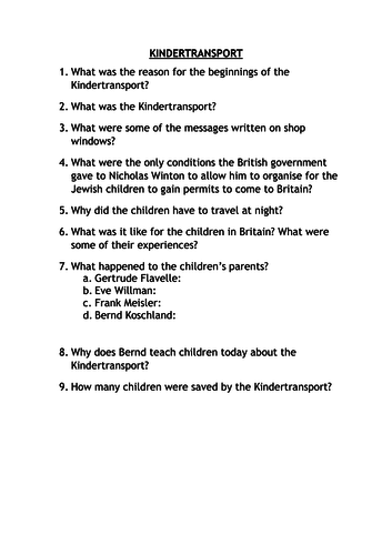 Holocaust: Hitler's Policies and the Kindertransport (Lesson 5 ...