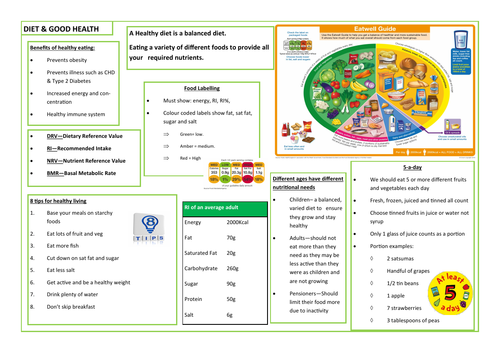 HEALTHY EATING & DIET - REVISION AID - KNOWLEDGE ORGANISER