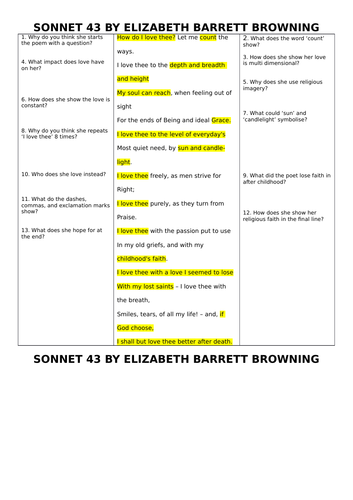 Sonnet 43 Elizabeth Barrett Browning - Lesson for Eduqas/WJEC 9-1