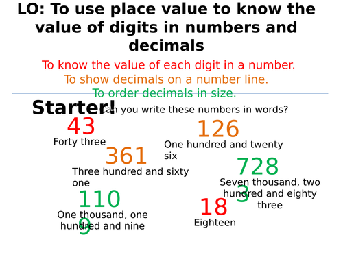 Number skills! (Place value, order decimals, negative numbers!)