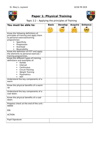 GCSE PE OCR - 2.2  Applying the Principles of Training