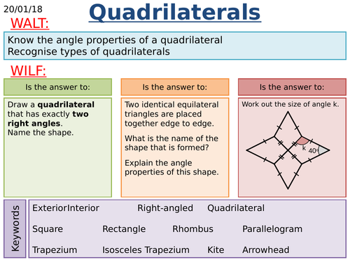 KS2/KS3/KS4 Maths: Properties and angles of Quadrilaterals