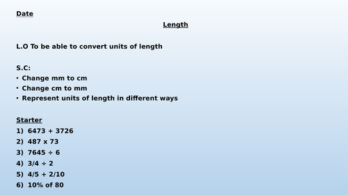 Converting Length Lesson - cm and mm