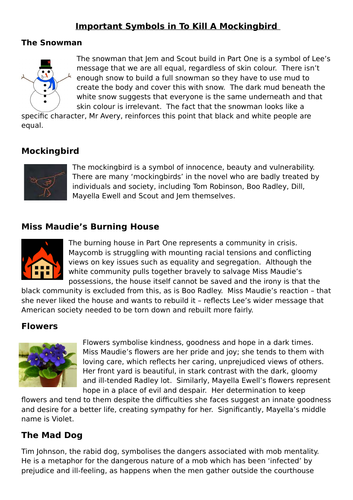 Symbols Symbolism In To Kill A Mockingbird Teaching Resources