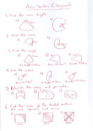 Arcs, sectors and segment worksheet | Teaching Resources