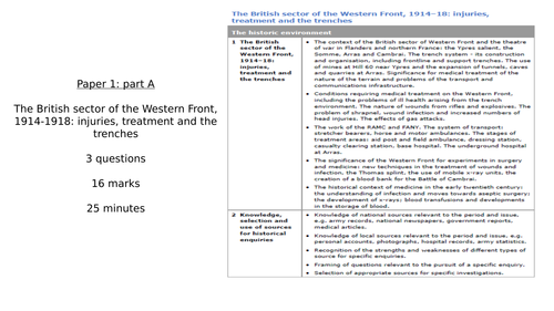 Medicine through Time - The British sector of the Western Front, 1914-1918: injuries, treatment and