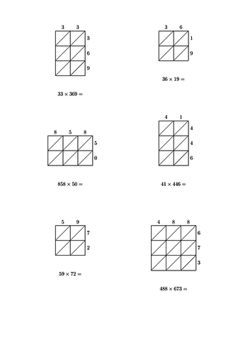 lattice multiplication worksheets teaching resources