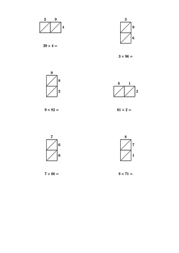 lattice multiplication worksheets teaching resources