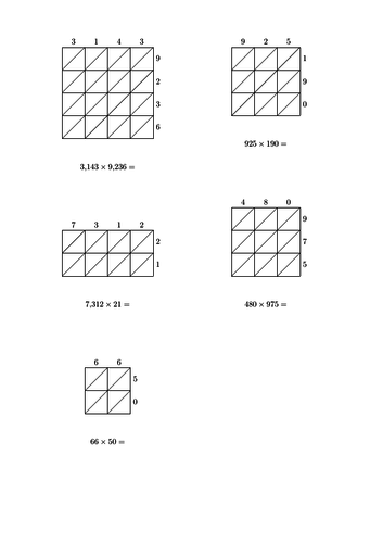 lattice multiplication worksheets teaching resources