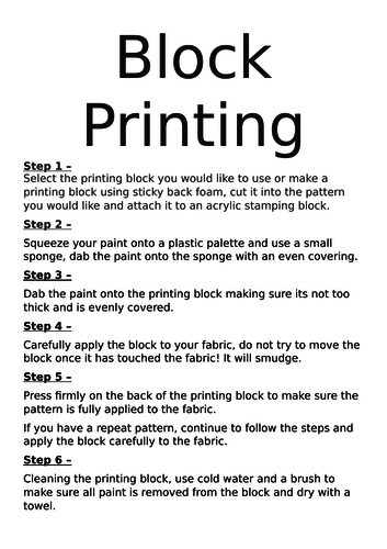 Textiles - How To Block Print Step by Step Instructions | Teaching ...
