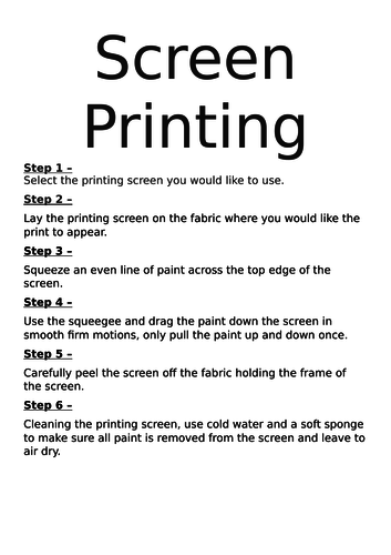 Textiles - How to Screen Print Step by Step Instructions | Teaching